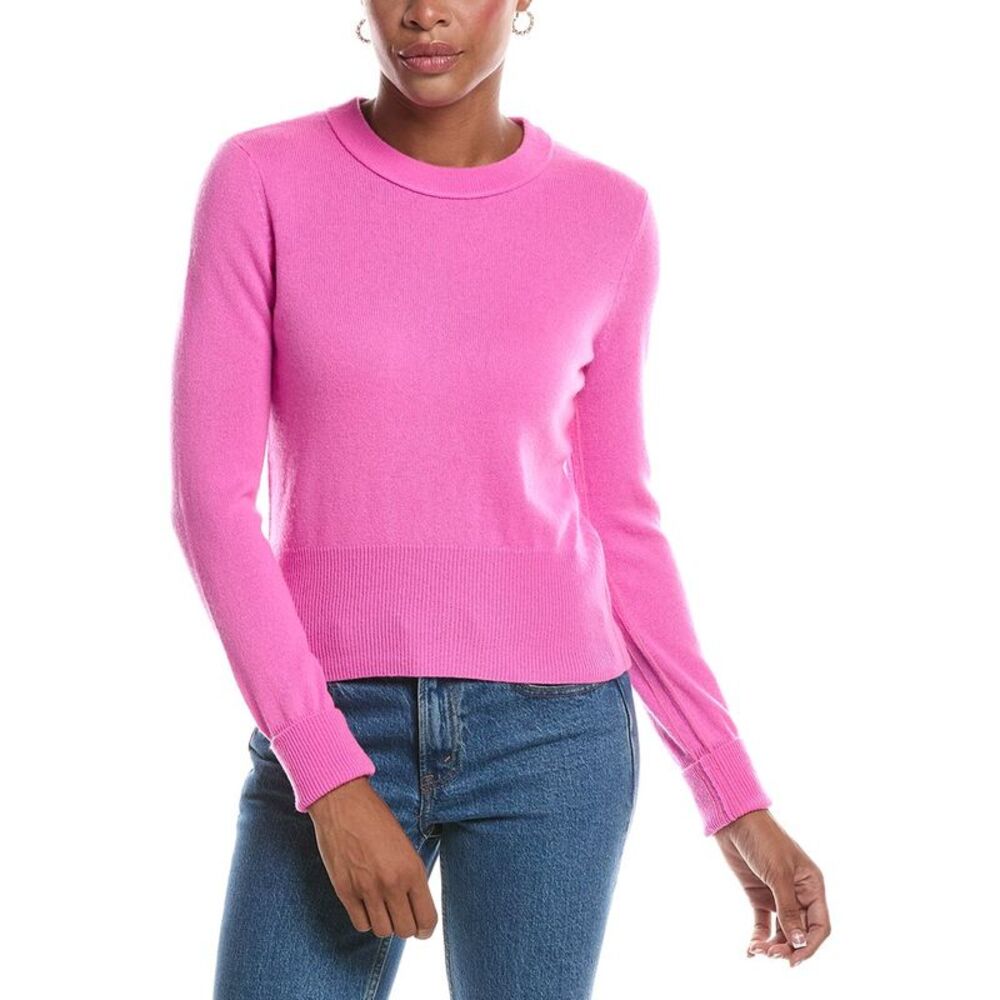 Autumn Cashmere Womens  Contrast Side Seam Crewneck 100% Cashmere Sweater, Pink